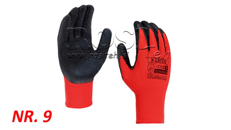 LATEX-COATED GLOVES - SIZE 9