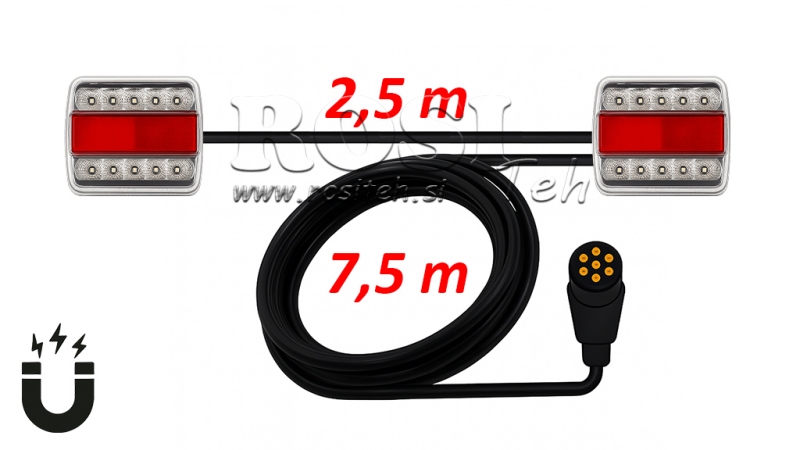 LED - MAGNETLICHTERSATZ MIT KABEL 7,5m + 2,5m