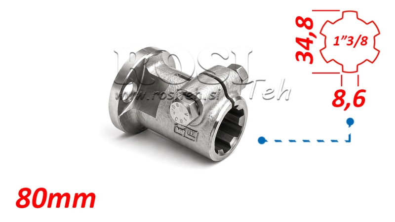 ZAPFWELLENADAPTER MIT FLANSCH 3 LÖCHER UND BOLZEN 1-3/8 (80 mm)