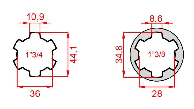 KARDANOVÝ ADAPTÉR S ČAPOM Z 1-3/8 NA 1-3/4 (165 mm)