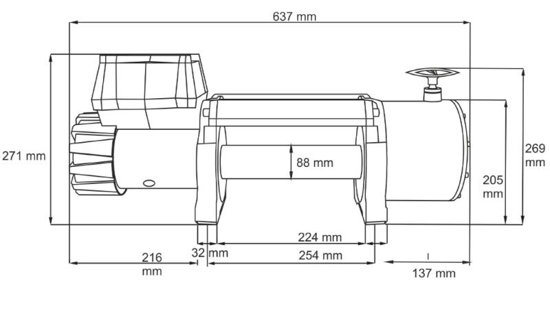 24 V ELECTRIC WINCH DWT 22000 HD - 9979 kg - dimensions