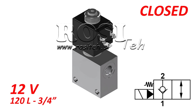 VÁLVULA DE 2 VÍAS 3/4 (NC) 12V - 120LIT