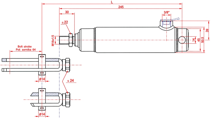 BRAKE CYLINDER WITH INTERNAL SPRING 25/70MM - THREADED