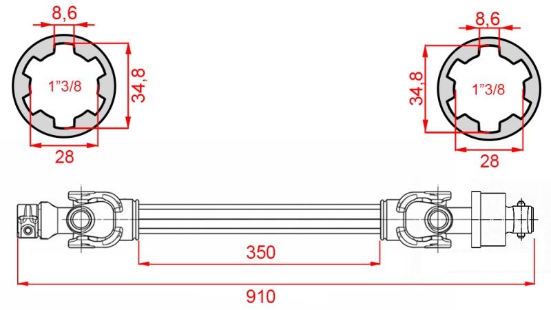 ECO KARDANAKSEL 910mm 30-75HP MED FRILØPSKOBLING