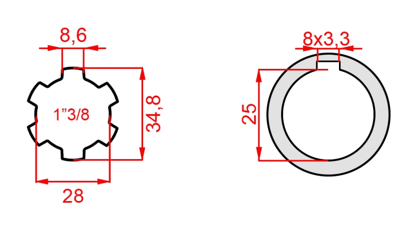 KARDANADAPTER 1-3/8 - HAL fi 25 mm (145 mm)
