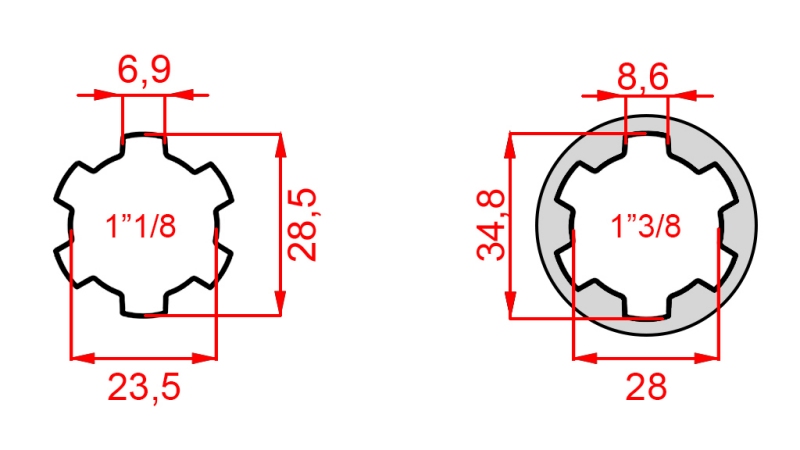 ADATTATORE CARDANICO DA 1-1/8 A 1-3/8 (140 mm)