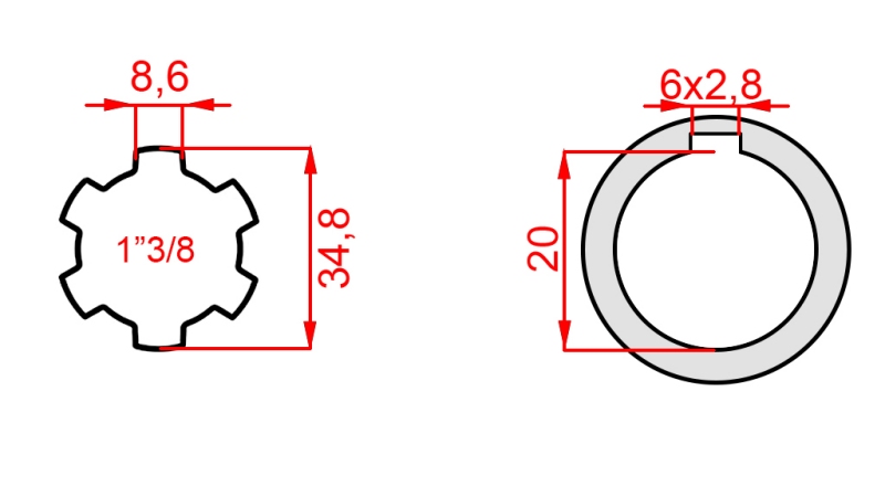 PTO ADAPTER 1-3/8 - HOLE fi 20 mm (145 mm)