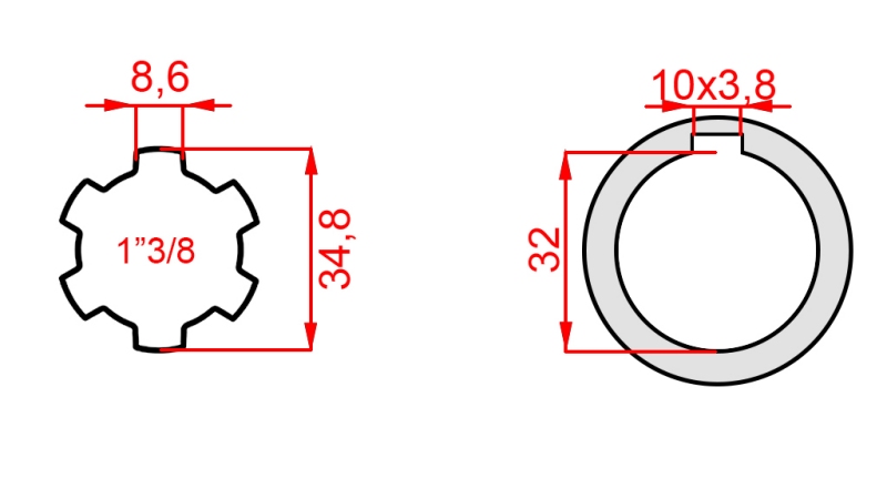 P.T.O. ADAPTERI 1”3/8 - HOLE dia32mm