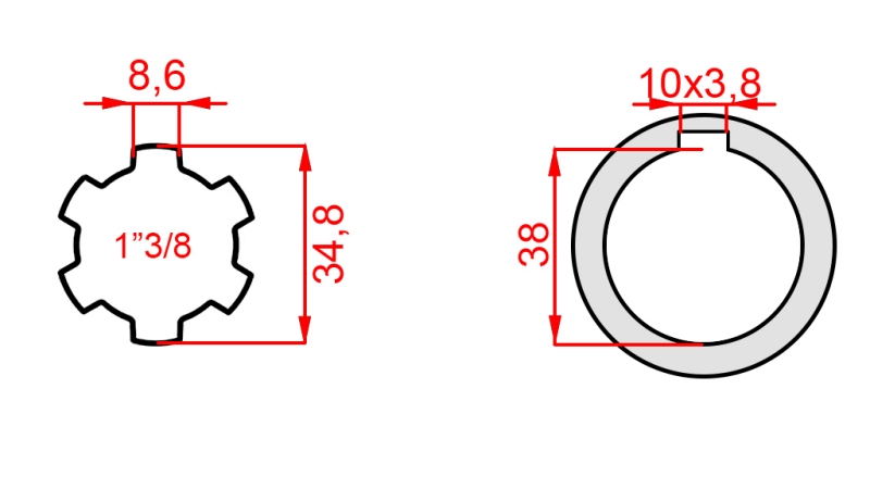 ADAPTER KARDANA 1-3/8 - OTWÓR fi 38 mm (160 mm)