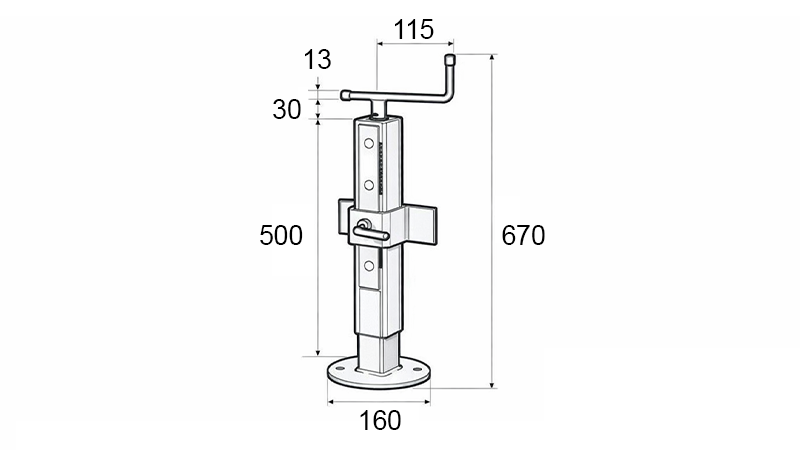 JUSTERBAR GEVIND STØTTEBEN (HØJDE 500 mm - SLAGLÆNGDE 300 mm) - 600 kg