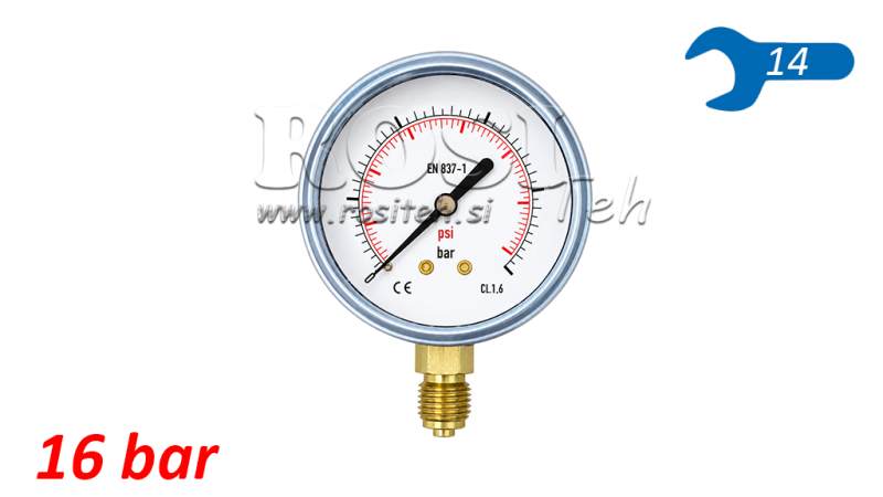 MANOMETER DN63 VERTICAL 0 - 16 BAR - 1/4