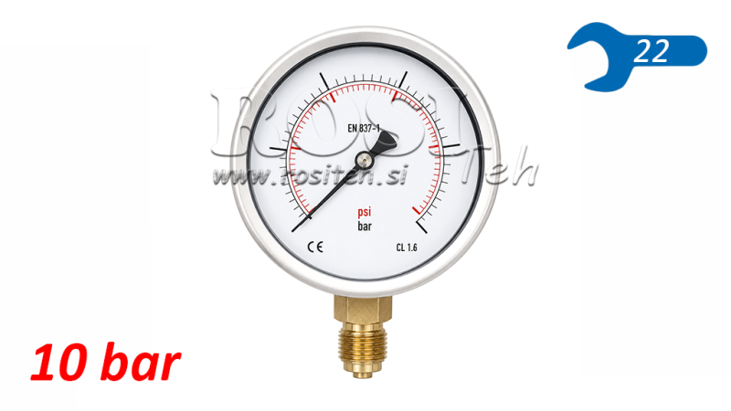 MANOMETER DN100 VERTICAL 0 - 10 BAR - 1/2