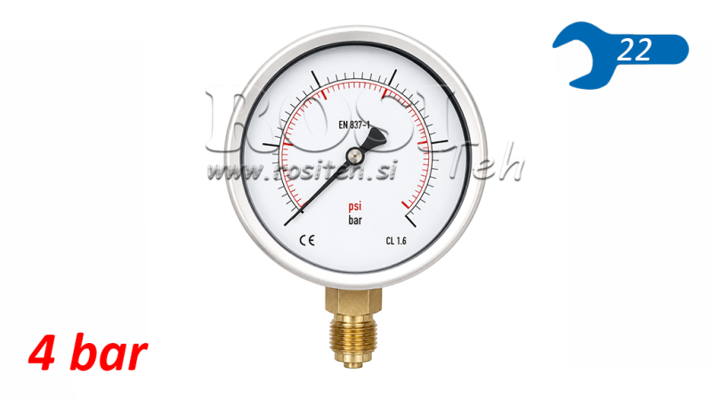 MANOMETER DN100 VERTICAL 0 - 4 BAR - 1/2