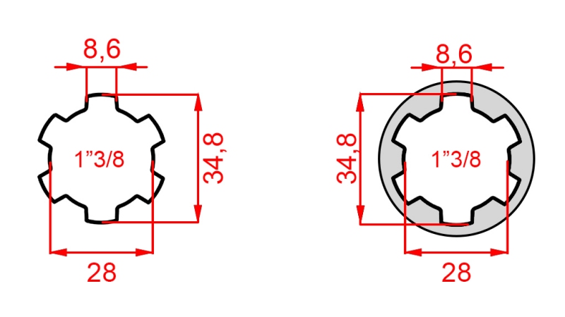 KARDANADAPTER FRA 1-3/8 TIL 1-3/8 (150 mm)
