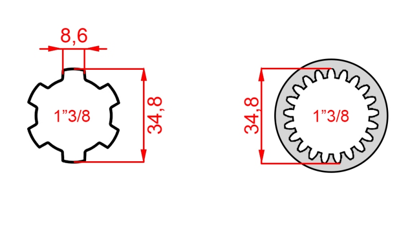 ADATTATORE CARDANICO DA 1-3/8 (21 SCANALATURE) A 1-3/8 (150 mm)