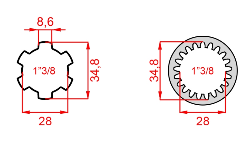 KARDANADAPTER FRAN 1-3/8 (21 SPLINES) TILL 1-3/8 (150 mm)