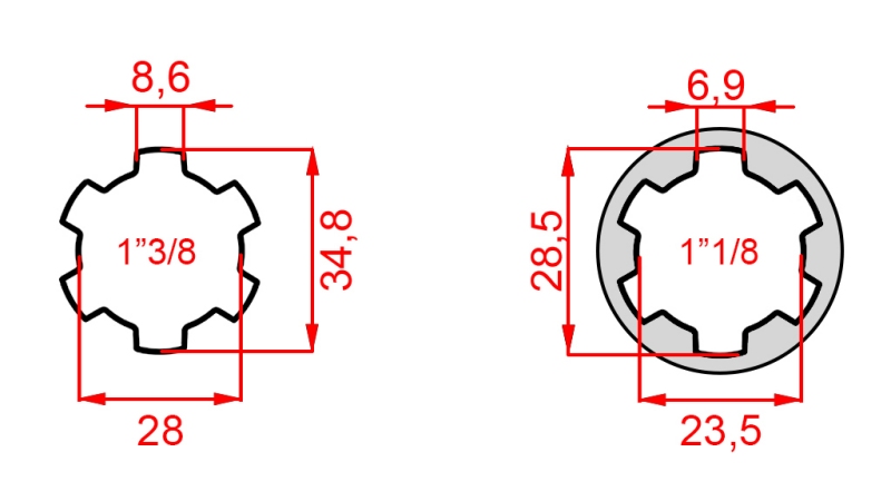 KARDANADAPTER ADAPTER FRAN 1-1/8 TILL 1-3/8 (76 mm)