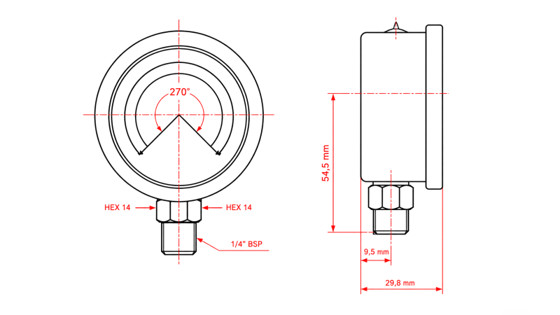 VACUUM METER DN63 VERTICAL -1 - 0 BAR - 1/4