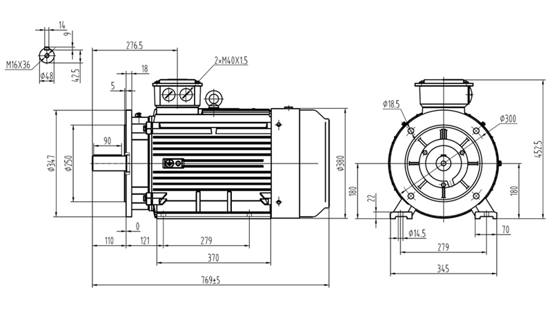 22KW - ELECTRIC MOTOR Y3 180L-4_1470RPM 3 PHASE LEGS+FLANGE-B3B5