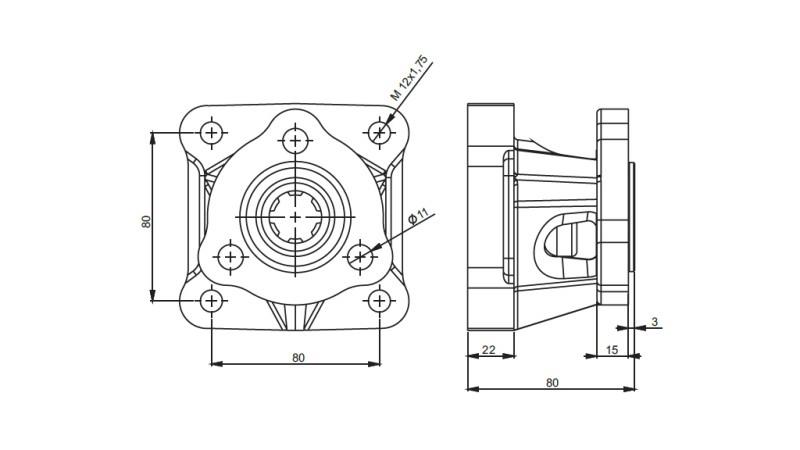 Dimenziók 3X4 ADAPTER ÖNTVÉNYVAS SZIVATTYÚHOZ