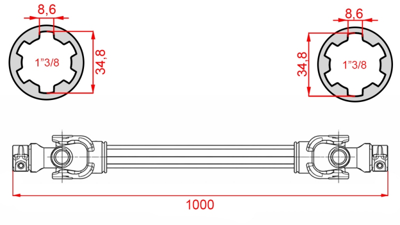ALBERO CARDANICO CERTIFICATO CE PROFI LINE CAT.8 LUNGHEZZA 1000mm