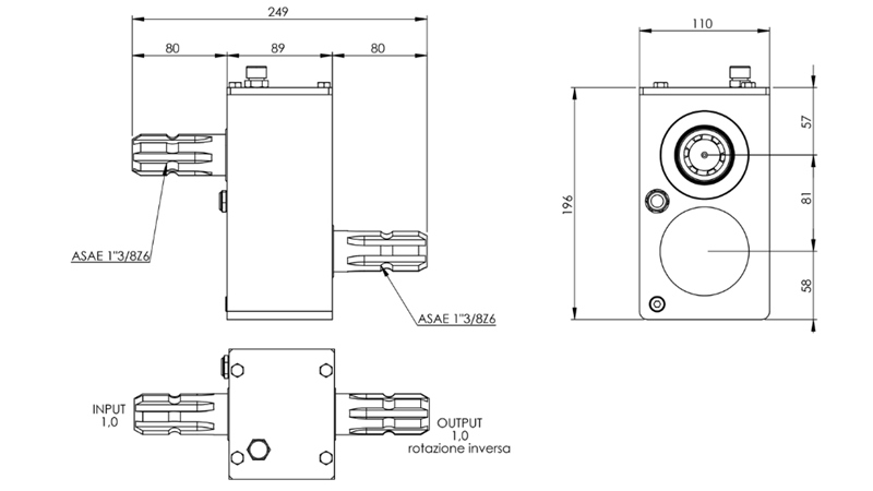 TRACTOR GEARBOX - INVERSION 1:1 (40HP-30KW) MALE-MALE