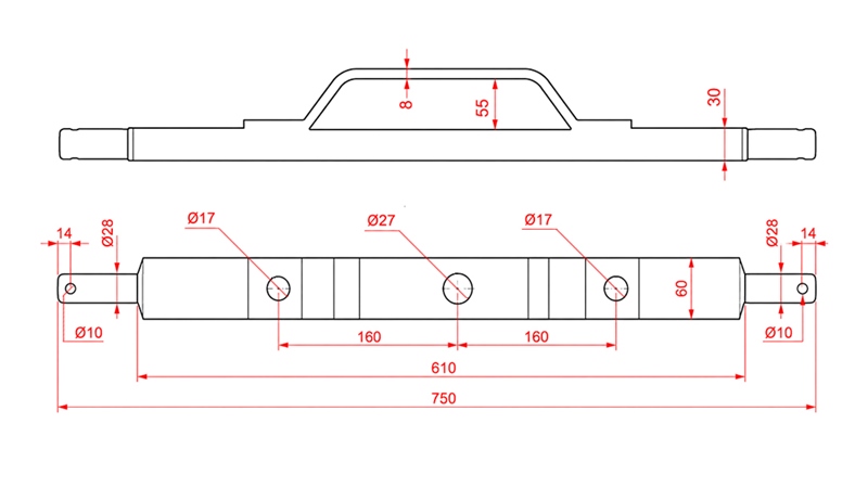 TRACTOR HYDRAULIC CROSSBAR CAT.2 WITH MOUNT (L-750MM)