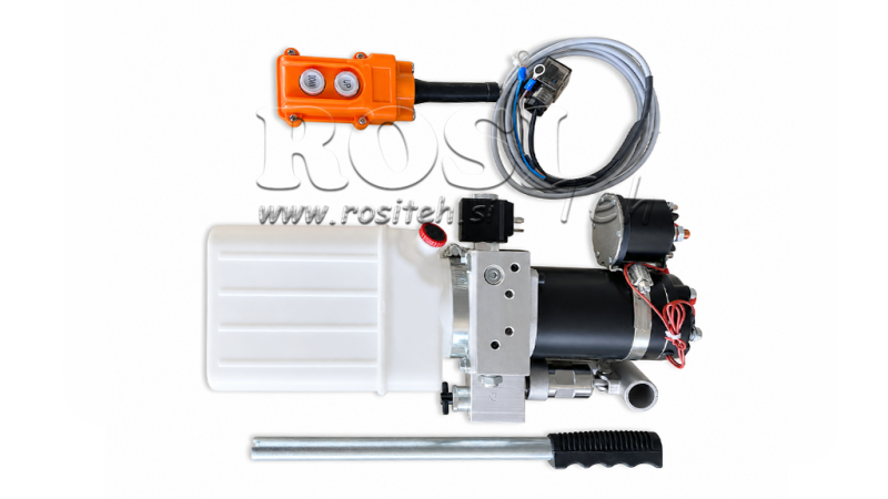 MINI HYDRAULISK ENHET 12V DC - 0.8KW = 0.5CC - 1.5 LITER - ENKEL-TRYKK MONTERING (PVC) MED MANUELL PUMPE