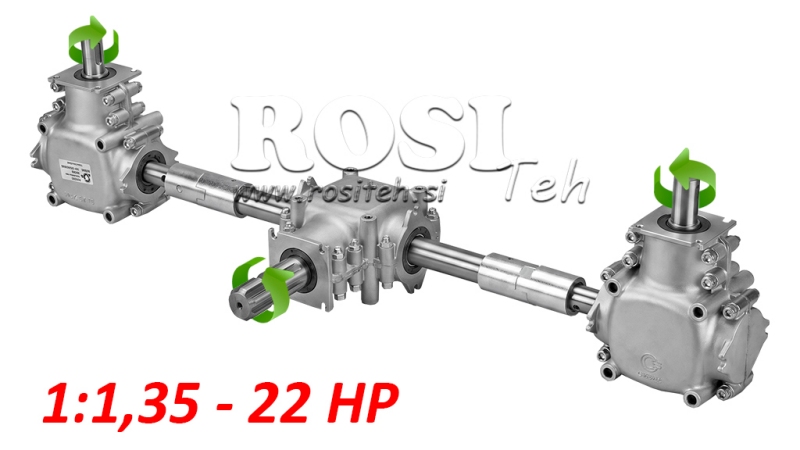 CONJUNTO DE CAIXAS DE ENGRENAGENS 1:1,35 (22HP-16kW) PARA ESPALHADOR DE ESTRUME L:770 - ALU