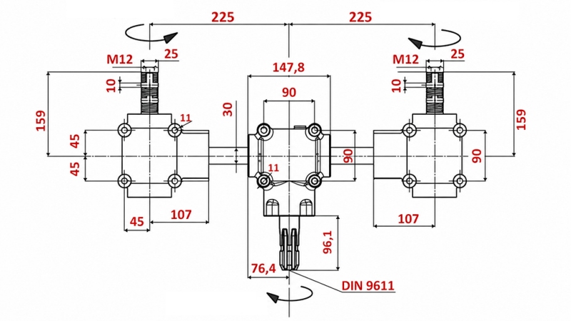 CONJUNTO DE CAIXAS DE ENGRENAGENS 1:1,3 (27HP-20kW) PARA ESPALHADOR DE ESTRUME L:450 - ALU
