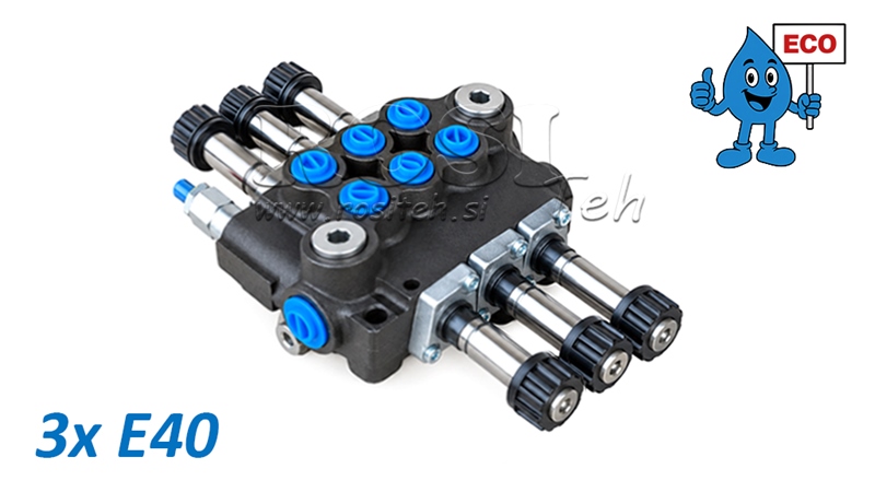 HYDRAULIC SOLENOID VALVE (WITHOUT COILS) – 3-SECTION DIRECTIONAL CONTROL VALVE 3xE40 ECO