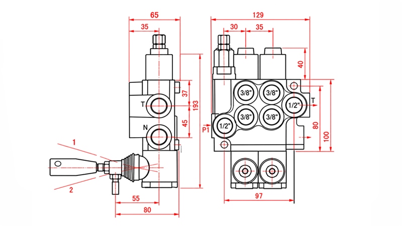 HYDRAULIC MANUAL VALVE – 2-SECTION DIRECTIONAL CONTROL VALVE 2xR40 ECO
