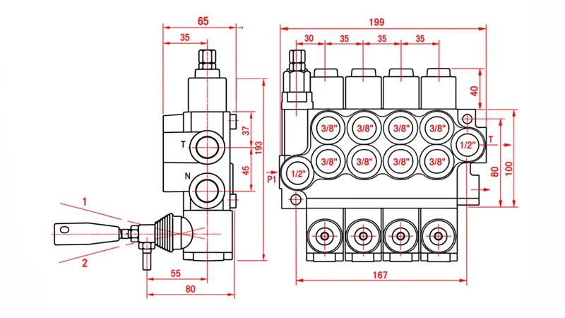 HYDRAULIC MANUAL VALVE – 4-SECTION DIRECTIONAL CONTROL VALVE 4xR40 ECO