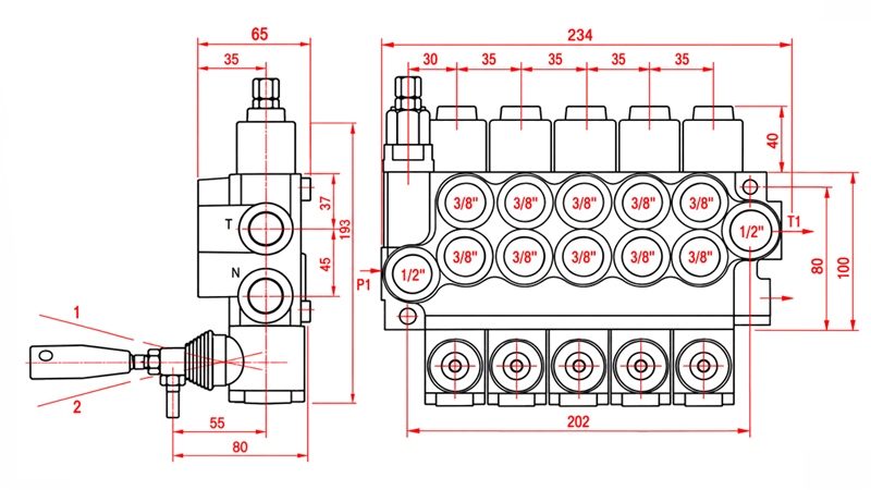 HYDRAULIC MANUAL VALVE – 5-SECTION DIRECTIONAL CONTROL VALVE 5xR40 ECO