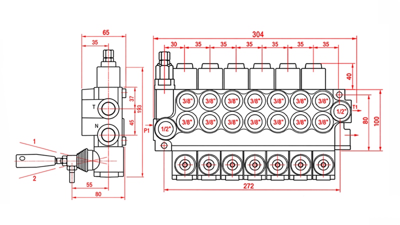 HYDRAULIC MANUAL VALVE – 7-SECTION DIRECTIONAL CONTROL VALVE 7xR40 ECO