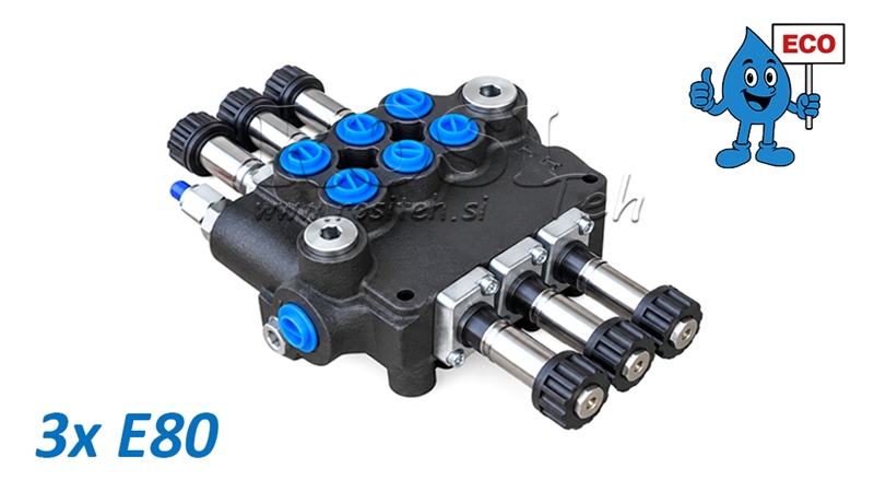 HYDRAULIC SOLENOID VALVE (WITHOUT COILS) – 3-SECTION DIRECTIONAL CONTROL VALVE 3xE80 ECO