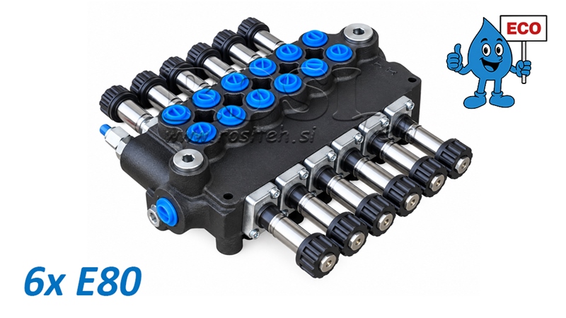 HYDRAULIC SOLENOID VALVE (WITHOUT COILS) – 6-SECTION DIRECTIONAL CONTROL VALVE 6xE80 ECO