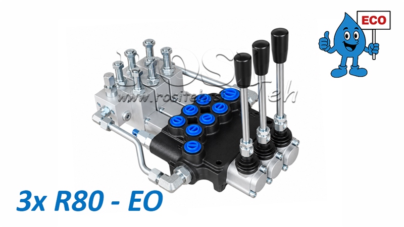 HYDRAULIC ELECTRO-MANUAL VALVE (WITHOUT COILS) – 3-SECTION DIRECTIONAL CONTROL VALVE 3xR80-EO ECO