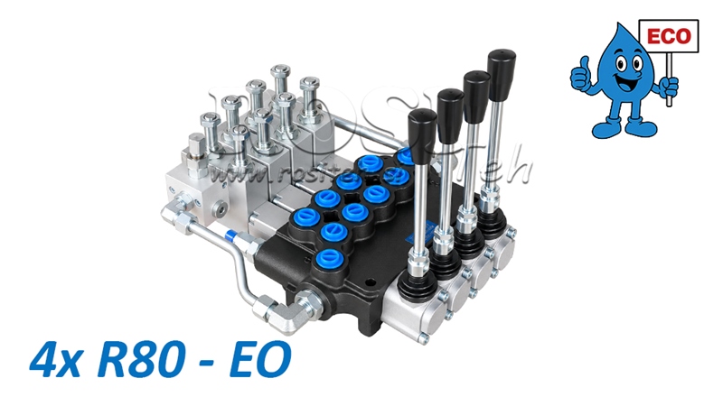 HYDRAULIC ELECTRO-MANUAL VALVE (WITHOUT COILS) – 4-SECTION DIRECTIONAL CONTROL VALVE 4xR80-EO ECO