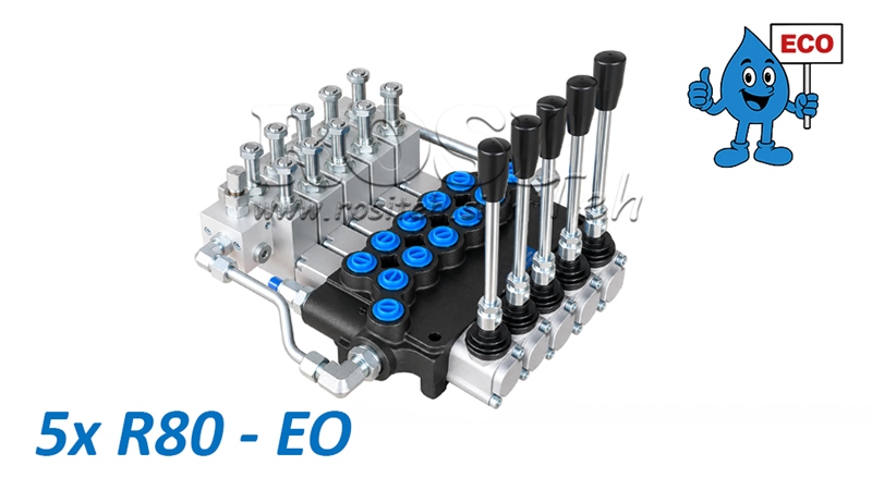 HYDRAULIC ELECTRO-MANUAL VALVE (WITHOUT COILS) – 5-SECTION DIRECTIONAL CONTROL VALVE 5xR80-EO ECO