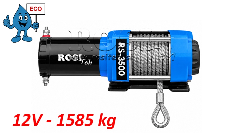 12 V ELECTRIC WINCH RS-3500 - 1585 KG - STEEL WIRE ROPE - ECO