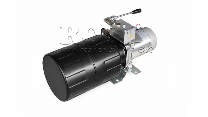MINI HYDRAULIKAGGREGAT 12V DC - 1.6kW = 2.1cc - 8 liter - enfas enhet MED MANUELL PUMP