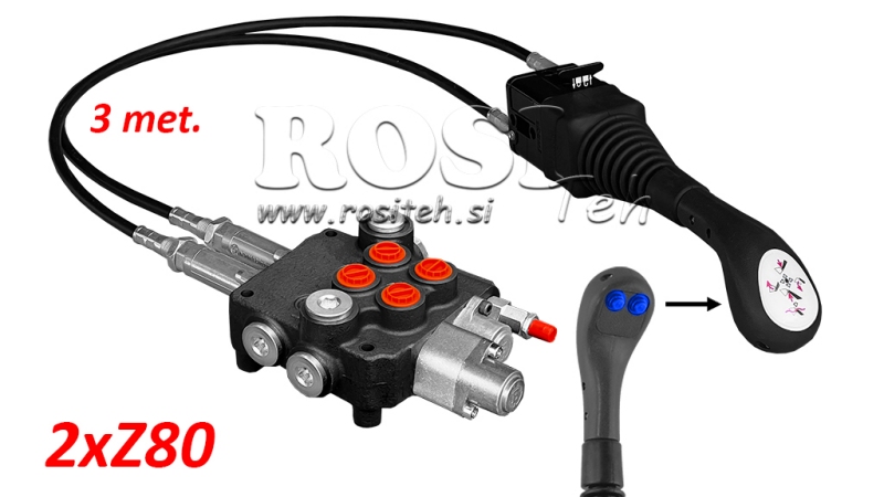 JOYSTICK 2x MYGTUKAS - BOWDEN KABELIS 3 m + HIDRAULINIS VOŽTUVAS 2xZ80 + PLŪDRIOJI FUNKCIJA