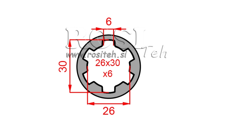 PTO ADAPTER BUSH 26x30x6 (6 SPLINES) (60 mm)