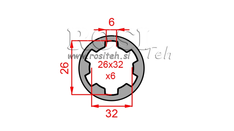 PTO ADAPTER BUSH 26x32x6 (6 SPLINES) (60 mm)