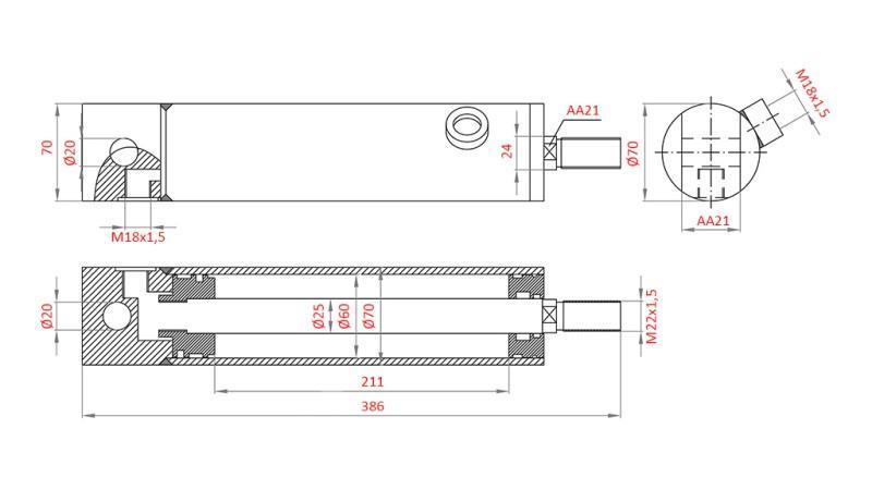 HYDRAULIC STEERING CYLINDER MASSEY FERGUSON OEM-3483329M92