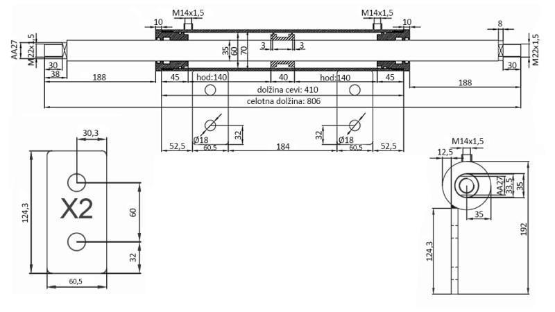 STYRESILINDER DOBBELTSIDIG 60/35-250