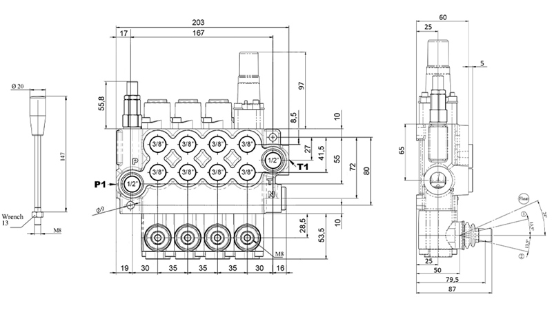 MANUAL HYDRAULIC VALVE MONOBLOCK 4xZ50 + FLOATING FUNCTION