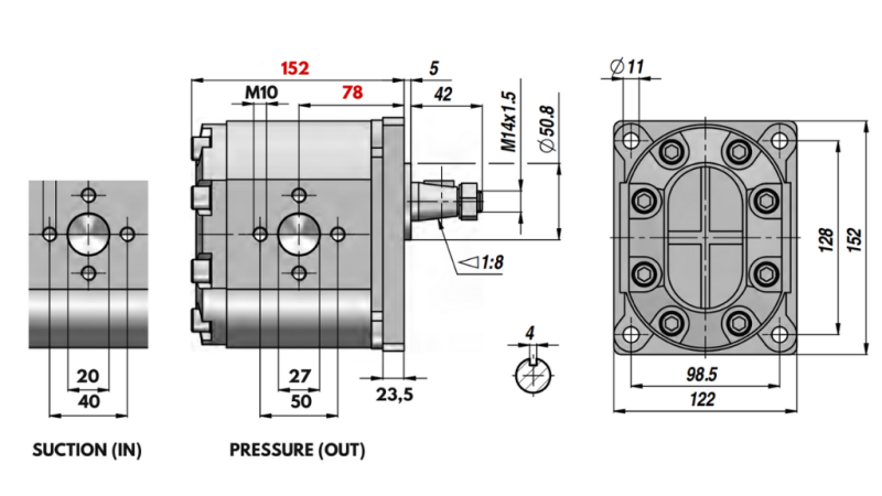 HYDRAULISK PUMPE GR.3 55 CC VENSTRE - FLANSE