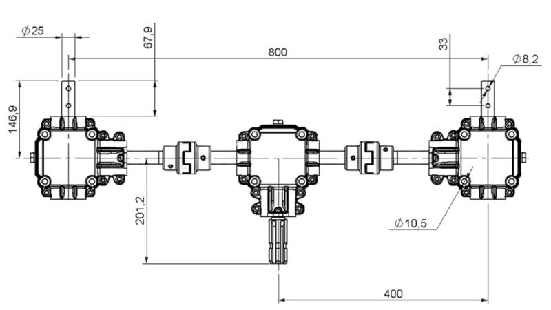 SET MED GIRKASSER 1:1.44 (27HK-20KW) FOR SPREADER L:800 GJERD JERN MED SIKKERHETSSYSTEM